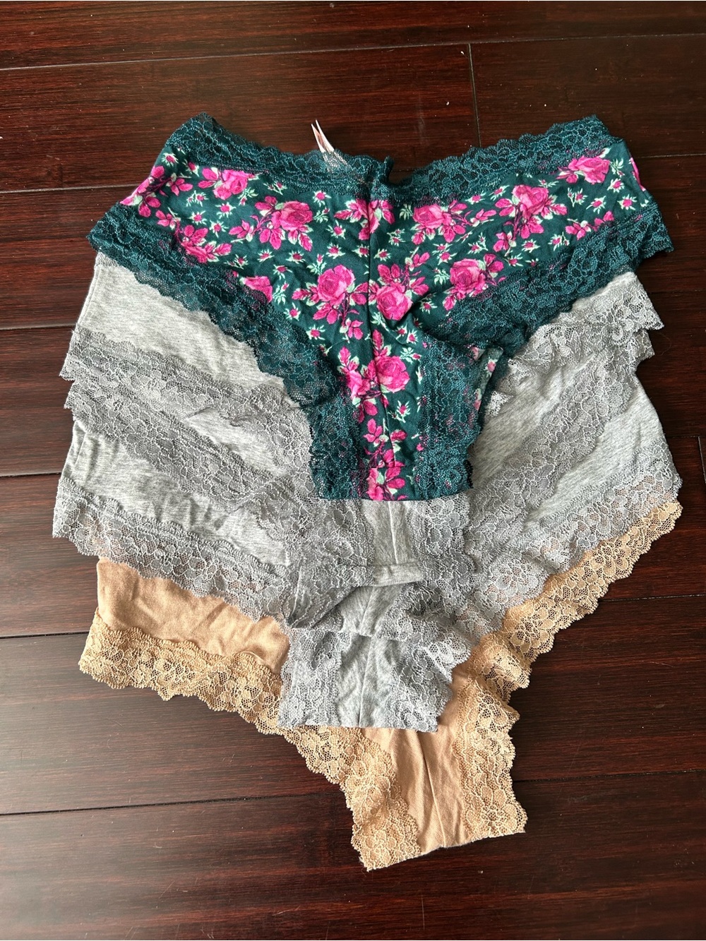 Victoria's Secret Floral Lace Cheeky Panties - Teal & Pink, Gray, Beige
